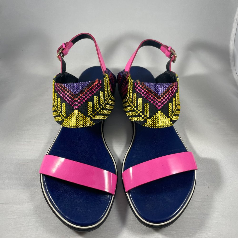 Nicholas Kirkwood Navy & Pink Flat Sandals Sz 37